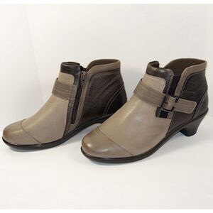 Orthofeet Bioheels Emma Ankle Boots 9D Wide Brown Taupe Leather Comfort Booties